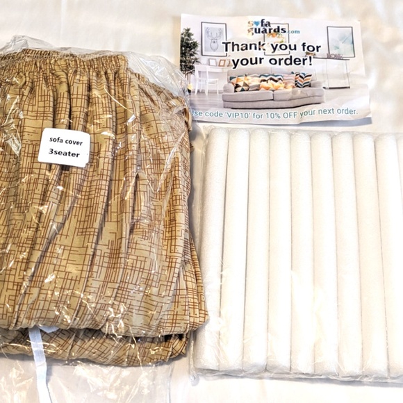 Sofa Guards 3-Seater Sofa Loveseat Stretch Slip Cover Gold/Brown Geometric Print - Picture 2 of 11